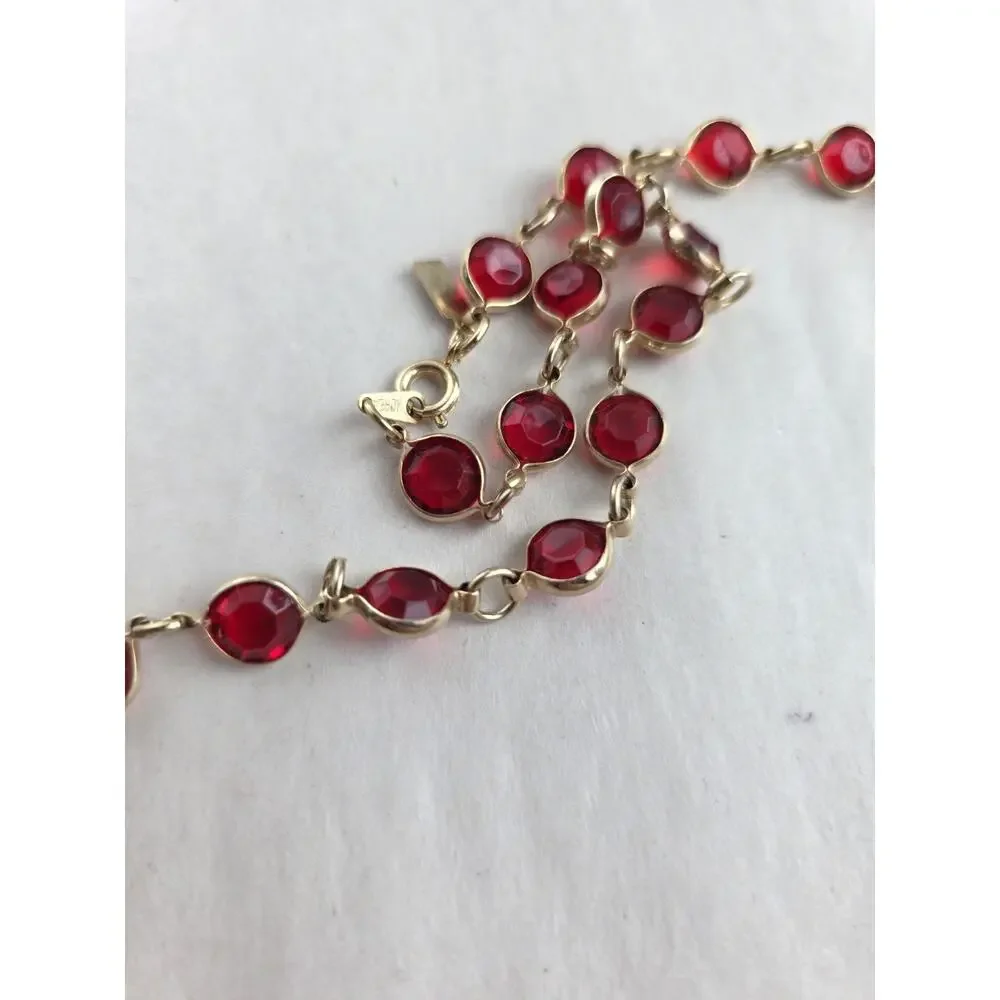Two Sisters Necklace Gold Tone Red Crystals - Picture 4 of 8